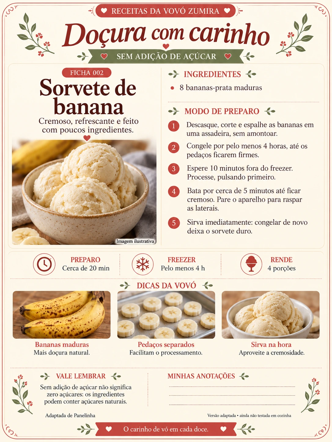 Ficha de receita: Sorvete de banana