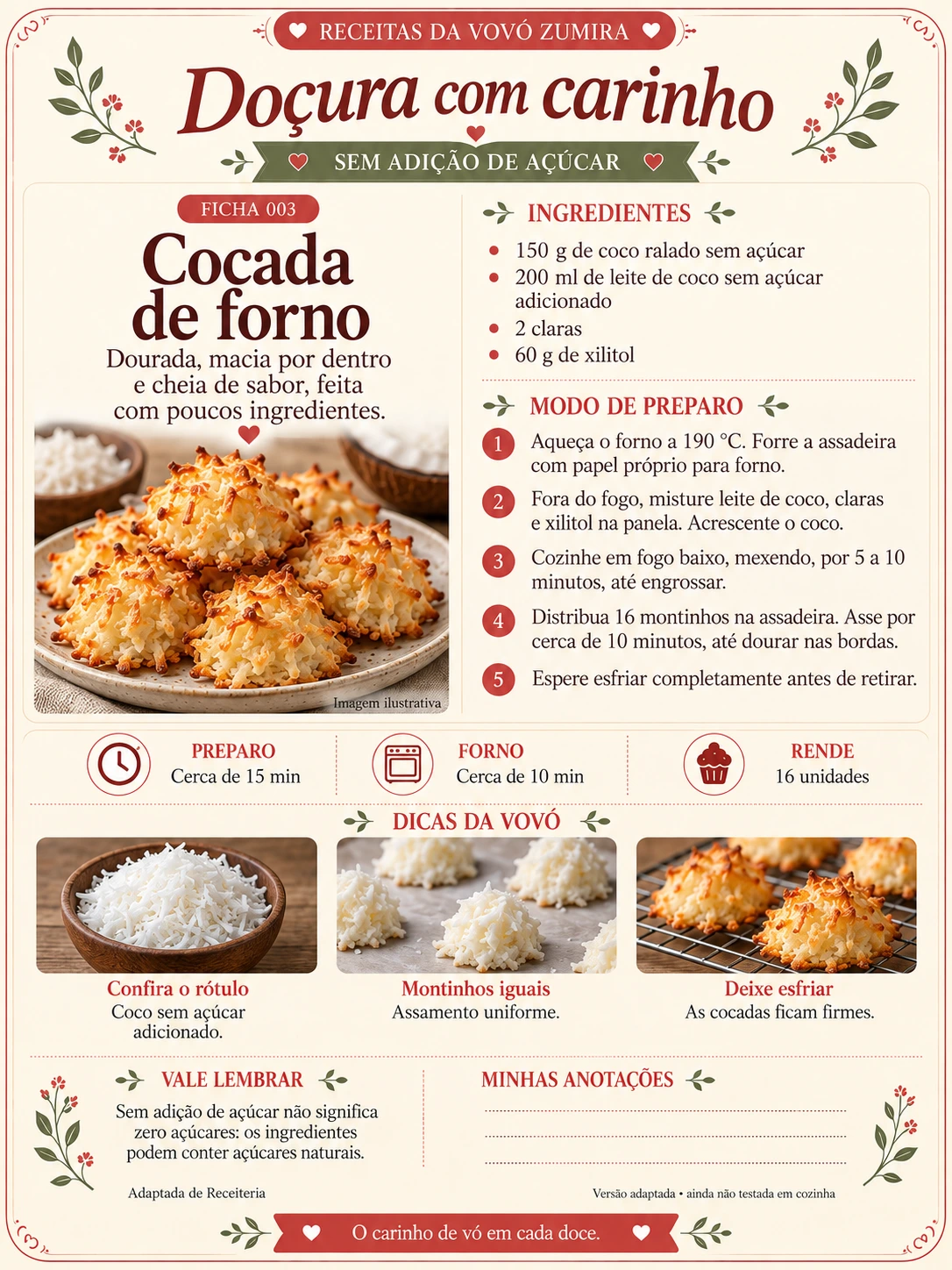 Ficha de receita: Cocada de forno