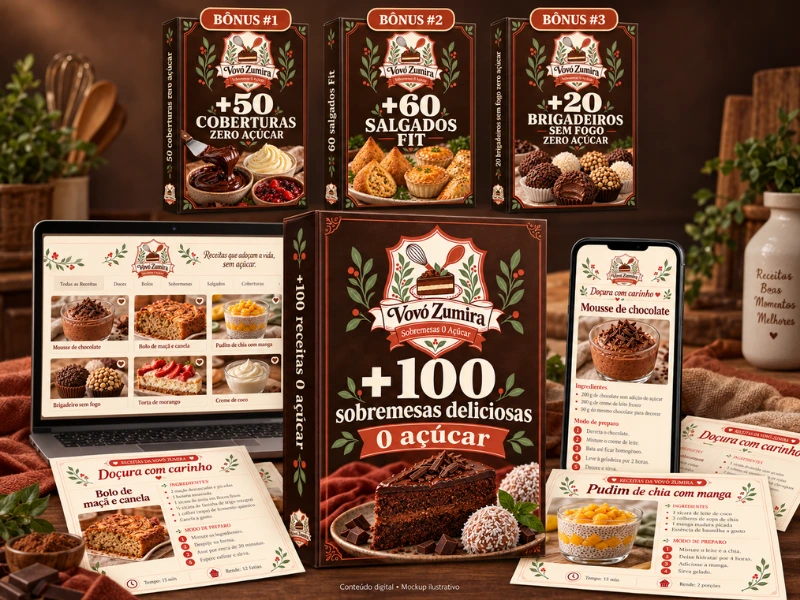 Mockup do Plano Completo com as +100 receitas e os três bônus